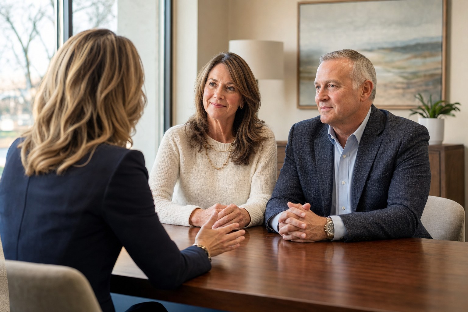 A couple meeting with their financial advisor in a calm office